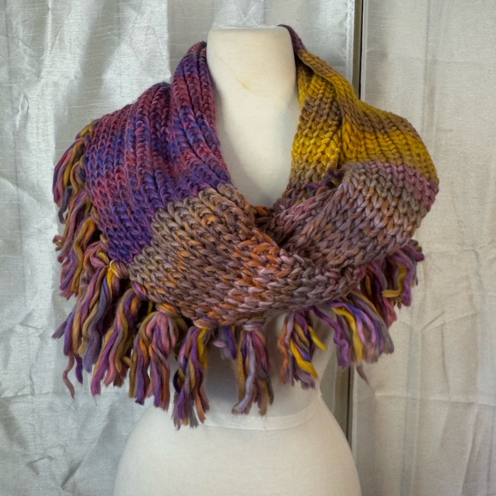 Multicolor Knit Fringe Scarf 3bn